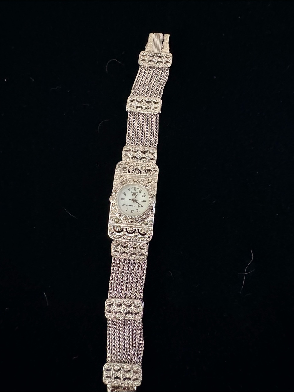 Silver-Tone Women's Mesh Bracelet Watch with Crystal Accents